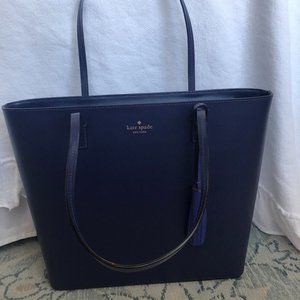 Katy Spade Navy Leather Zipper Tote Bag EUC